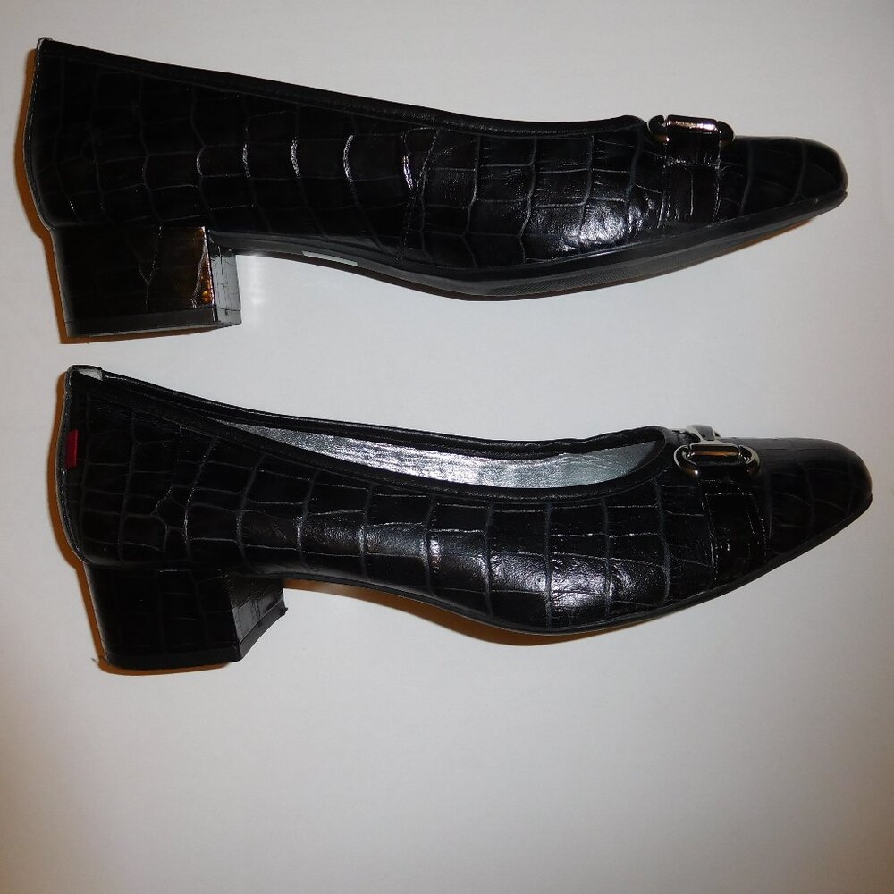 Marc Joseph Leather Madison Slip-On Embossed Croc Black Pumps—Size 41/9.5